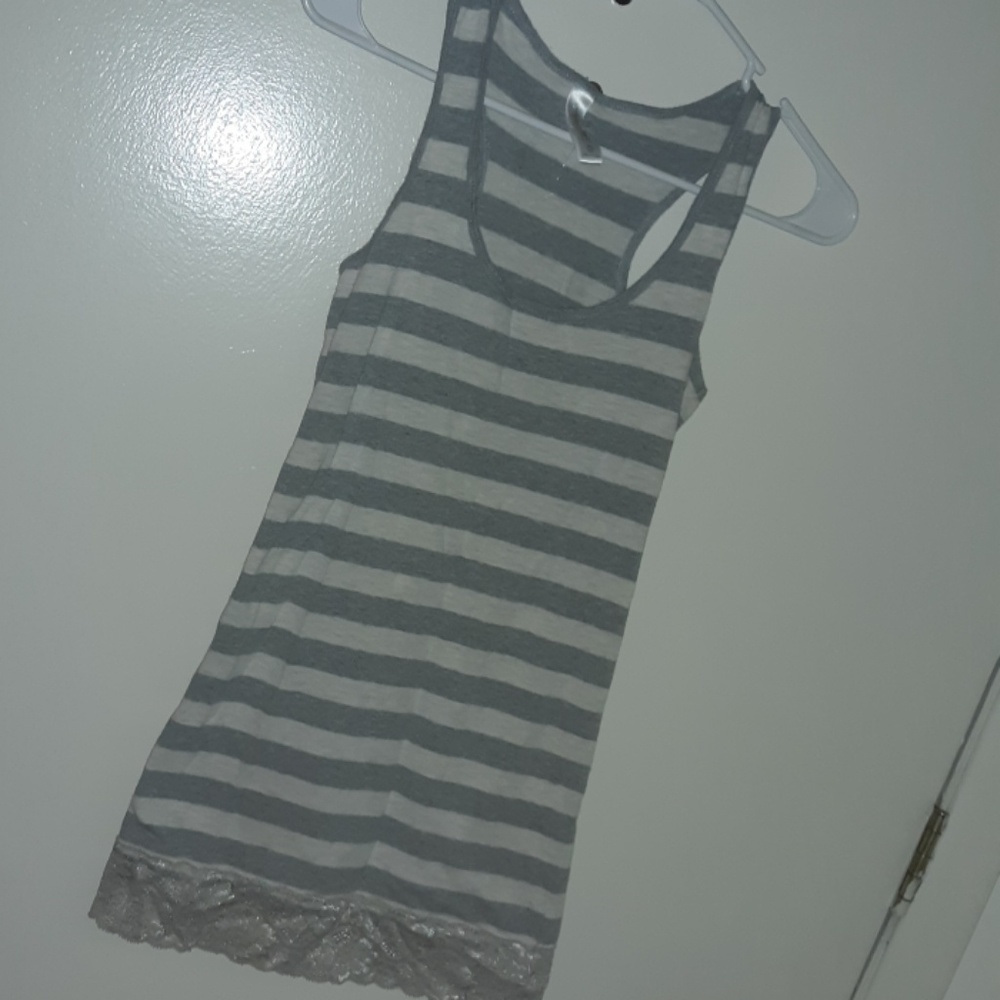 Grey and white tank with lace